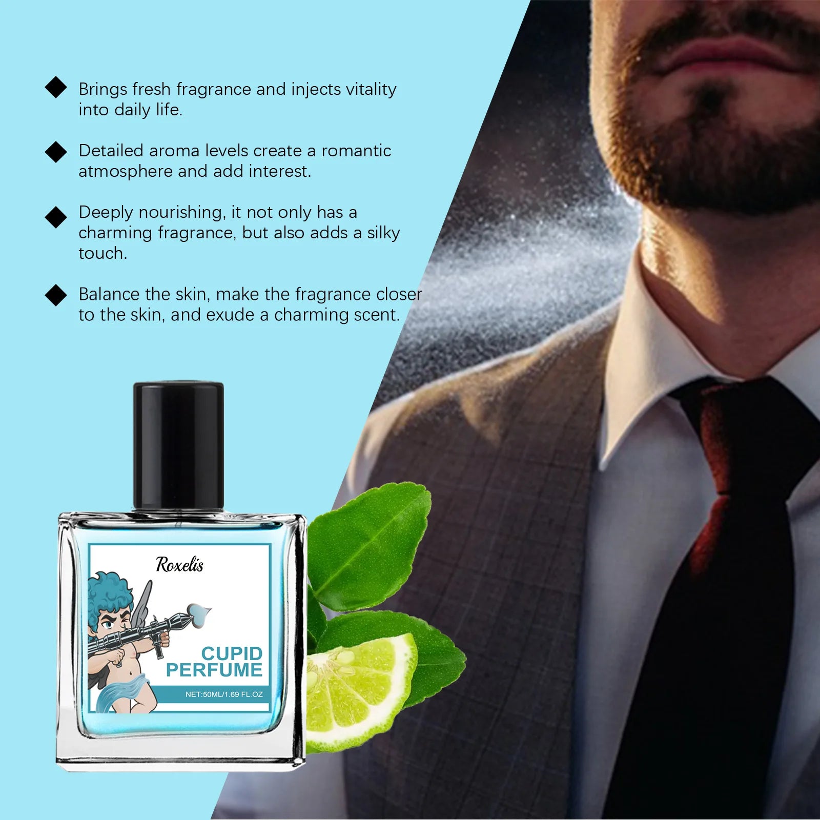 Roxelis 50ml Cupid Glamour Perfume Men Pheromone Fragrance Long Lasting Gentlemen Festival Couple Gifts Cologne Charming Perfume