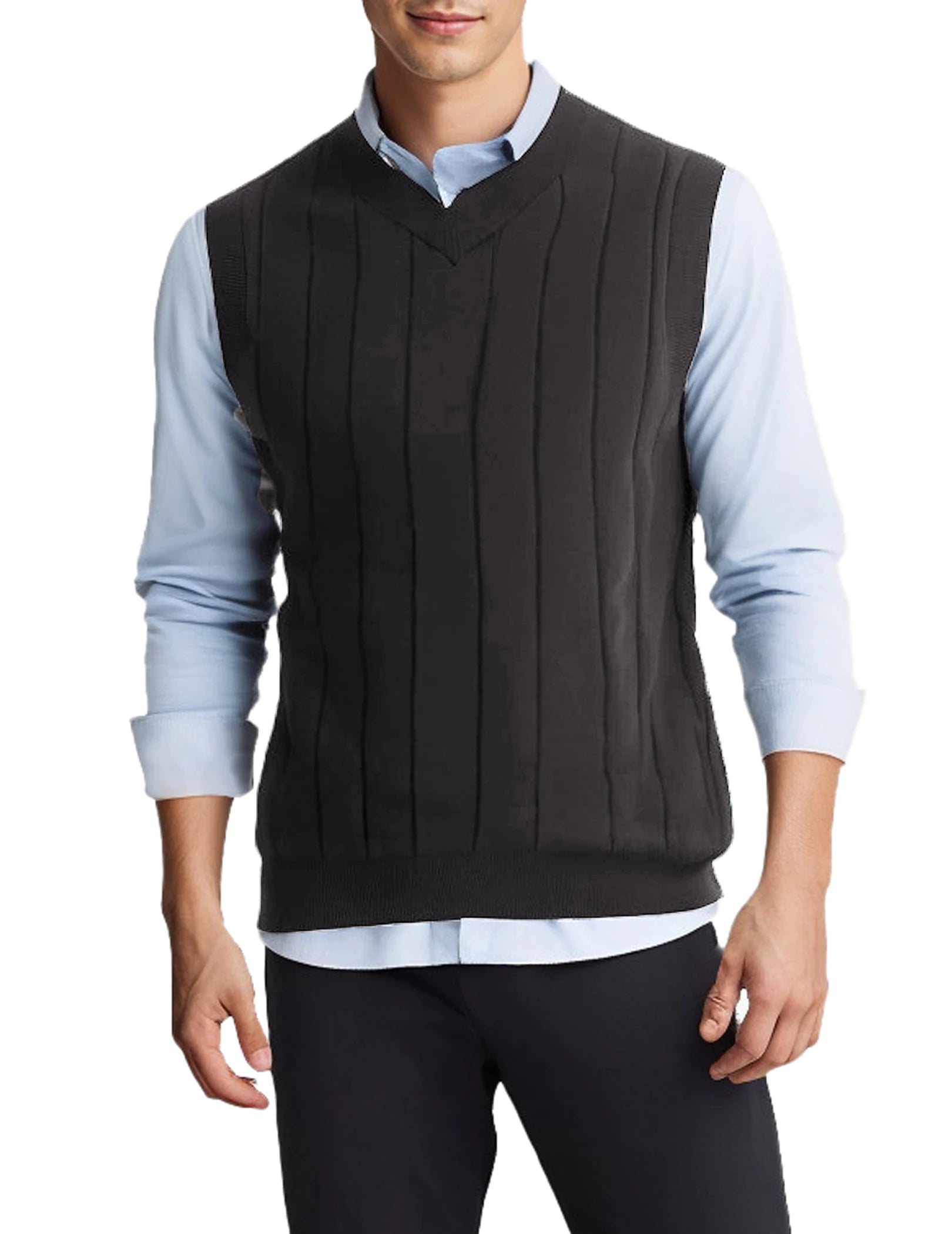 Men's V-Neck Striped Pullover Sweater Vest - Stylish Classic Design, Comfortable & Warm, Ideal for Business and Casual Occasions