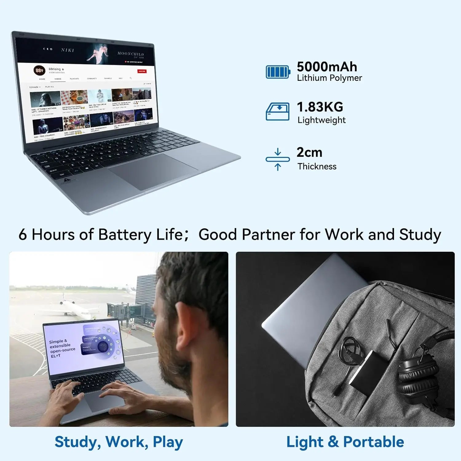 C-S156 15.6"Laptop Computer Windows 11 Quad-Core Celeron N5095 Processors Laptops IPS Display 5000mAh Battery 8GB DDR4 256GB SSD