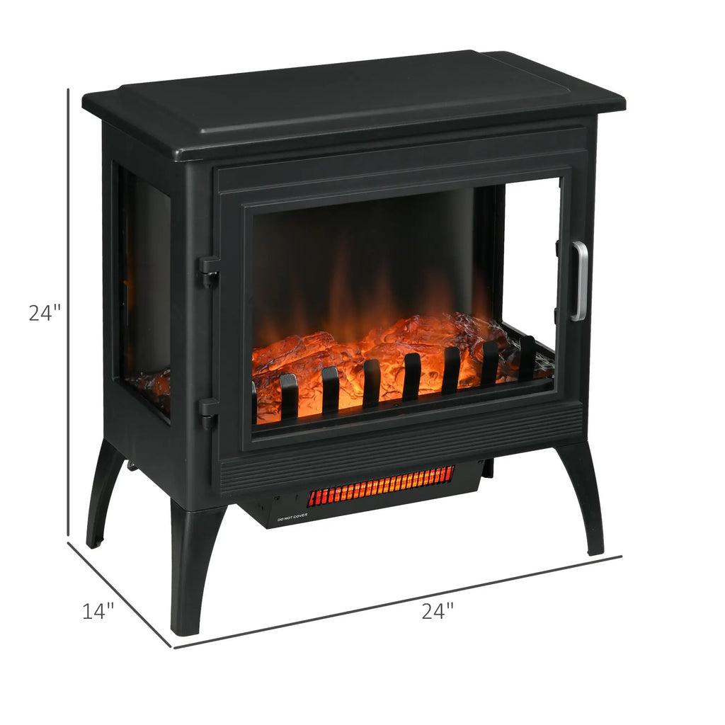 24" Black Free Standing Electric Fireplace, Electric Fireplace Heater with Realistic Fake Fire