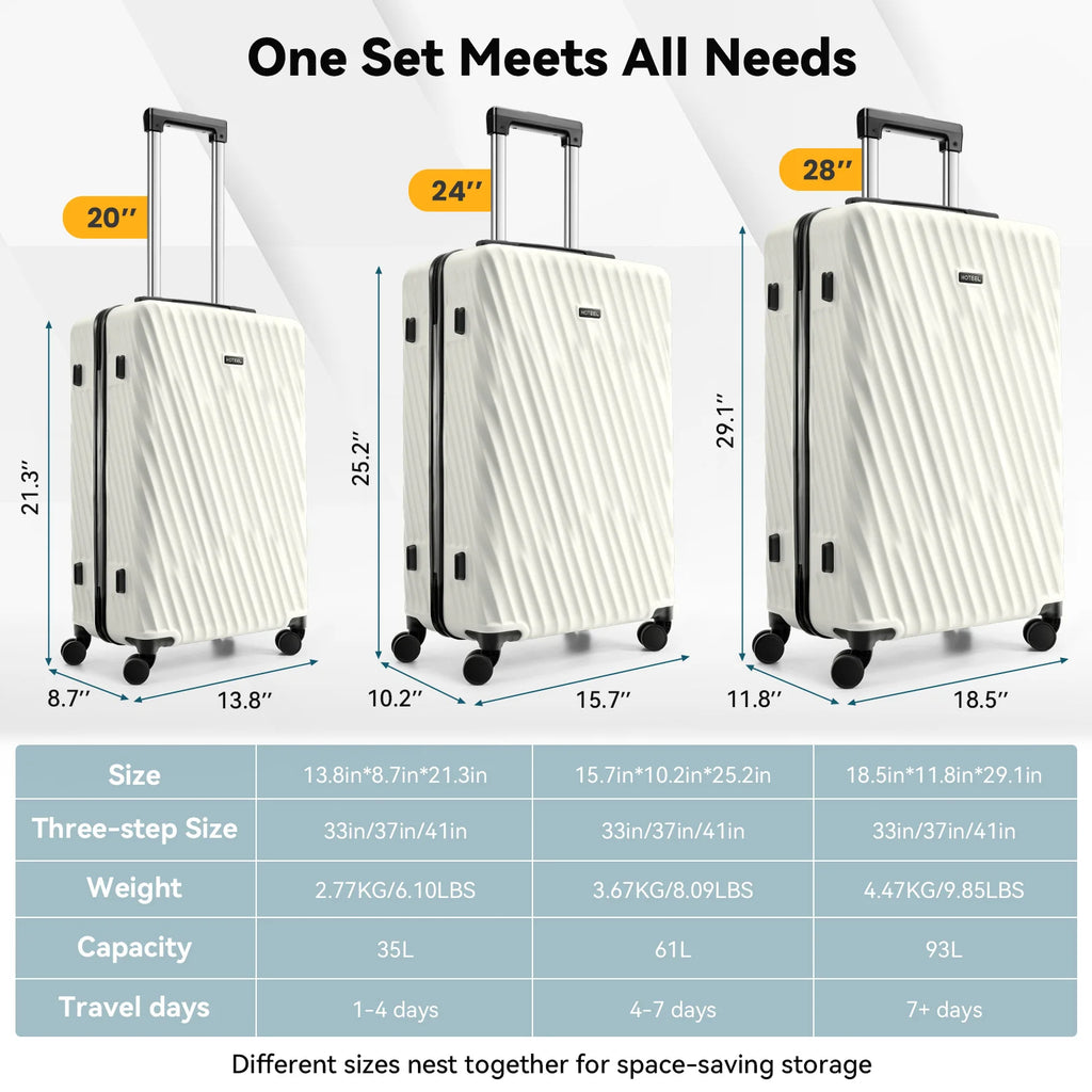 3 Piece Luggage Sets ABS Hardshell Suitcase With Spinner Wheels TSA Lock Travel Carry on Luggages For Women Men 20/24/28 Inch