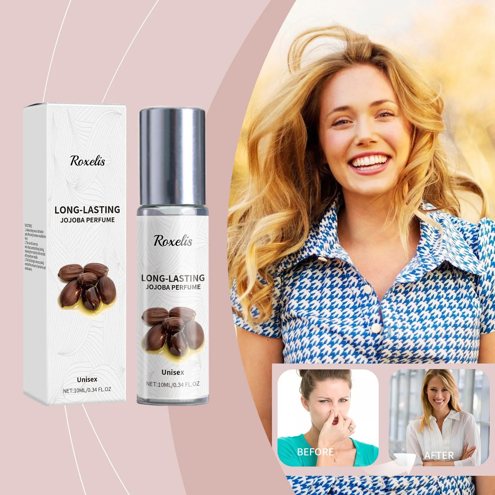 Roxelis Jojoba Perfume Oil Jojoba Seed Oil Perfume Rolling Ball Cologne Last Fragrance Fresh Fragrance Elegant Natural Perfume