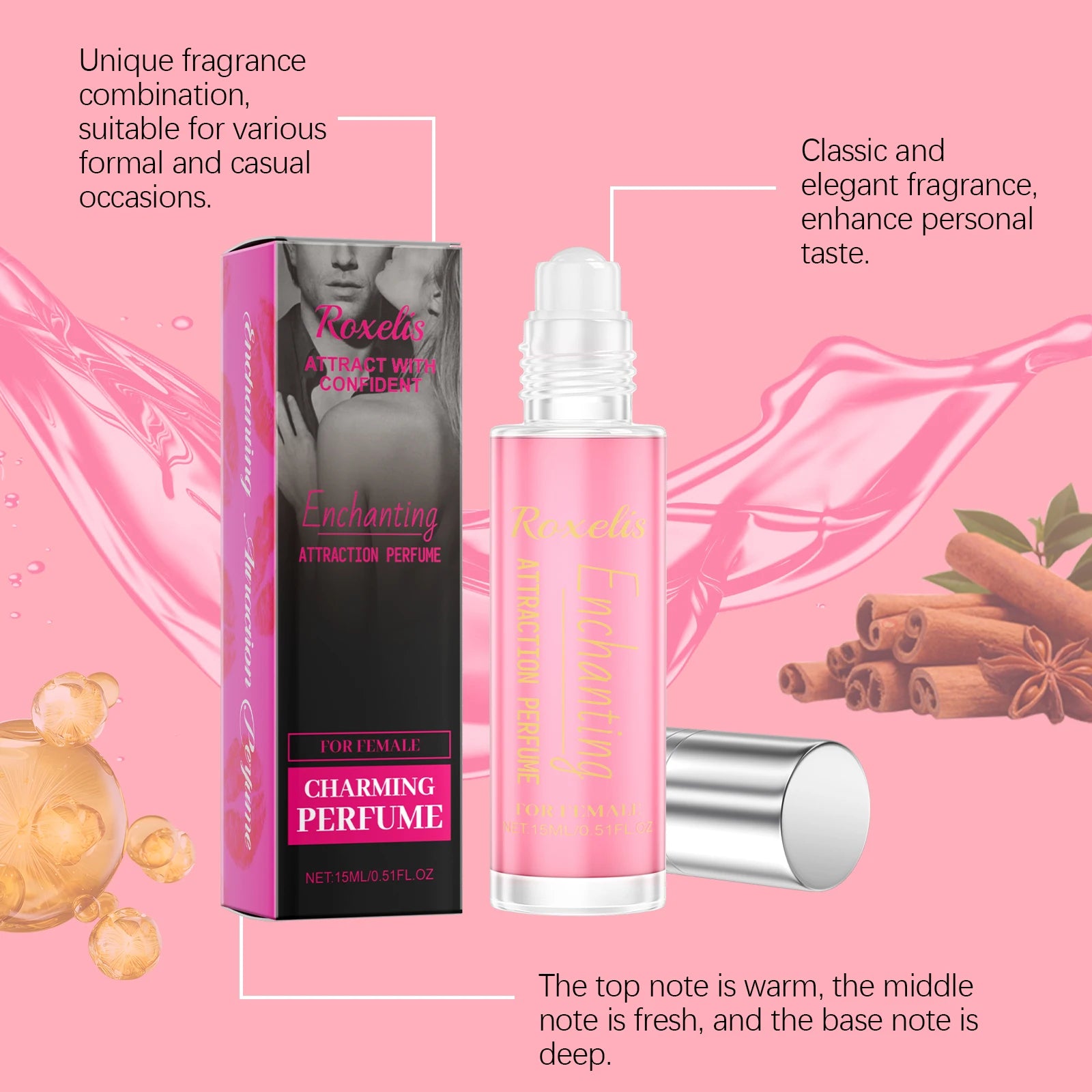 Roxelis 15ml Cologne Pheromone Perfume Roller Ball Lasting Scent Elegant Woman Body Charm Dating Flirt Glamour Lady Perfume