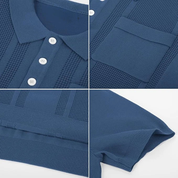 Men's Knit Polo Shirts Short Sleeve Texture Lightweight Golf Shirts Sweater