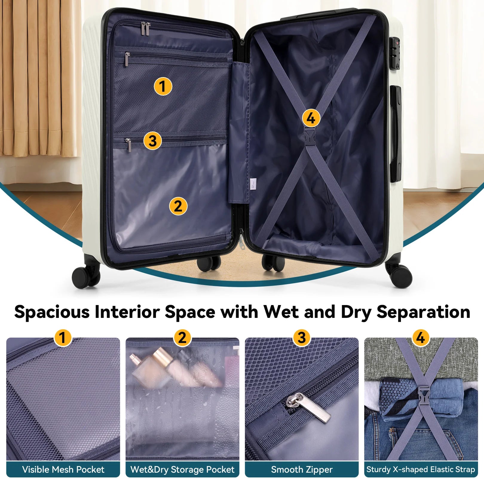 3 Piece Luggage Sets ABS Hardshell Suitcase With Spinner Wheels TSA Lock Travel Carry on Luggages For Women Men 20/24/28 Inch