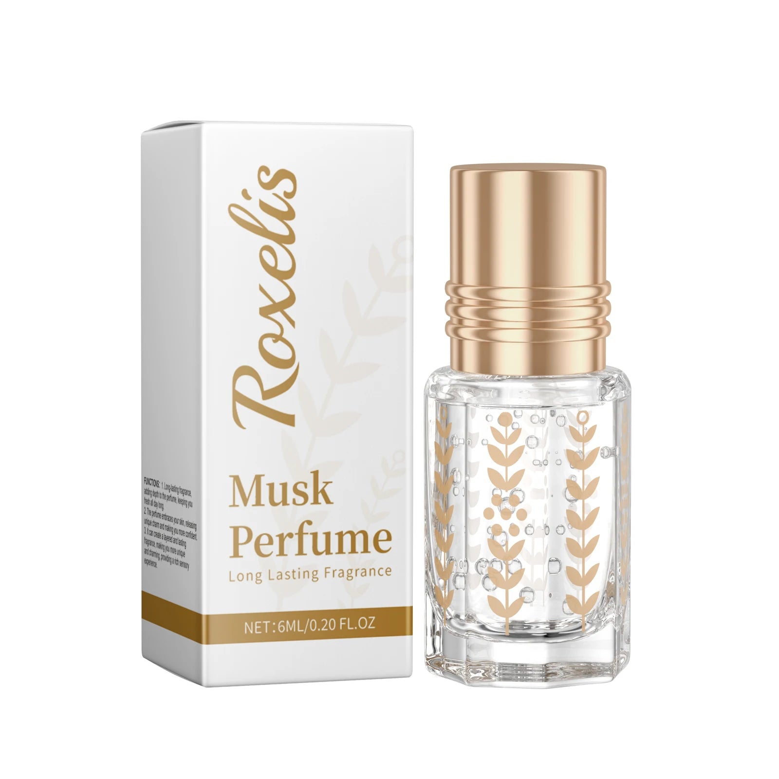 Roxelis Musk Perfume Natural Fresh Lasting formula Elegant Floral Charming Light Fragrance Daily Ball Bearing Portable Perfume