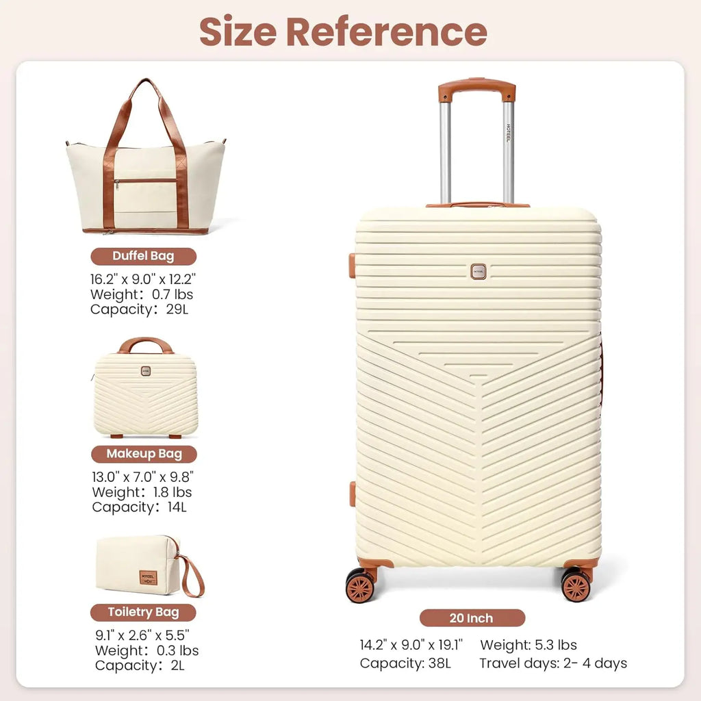 4 Piece Luggage Set Carry On ABS+PC Hard Shell Suitcase Travel Packing Box With Spinner Wheels & TSA Lock For Business Trip