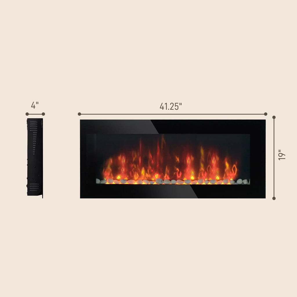 41.3" 1500W Electric Wall-Mounted Fireplace with Flame Effect, 7 Color Background Light, Black