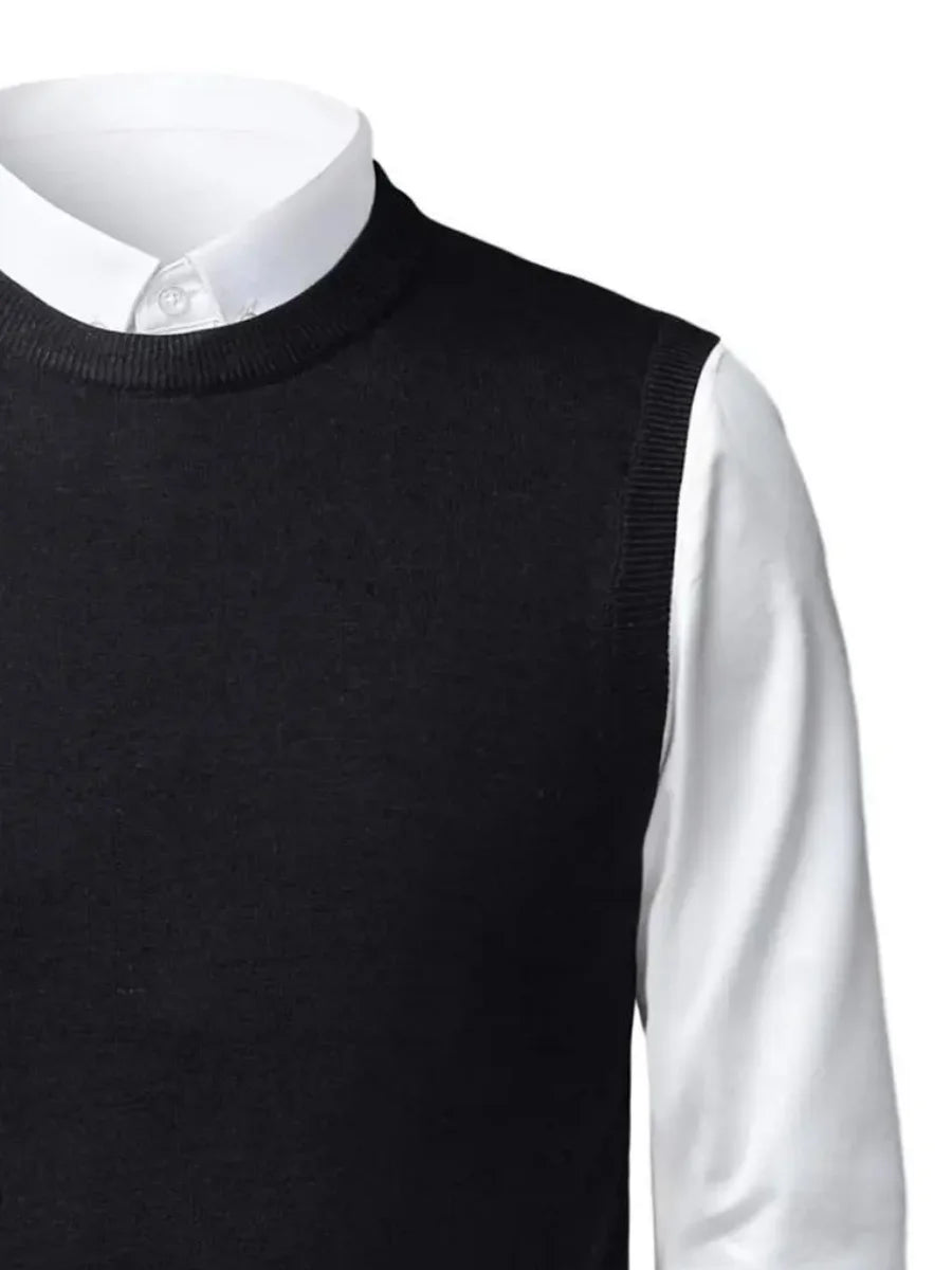 Men's Autumn Winter Thickened Wool Vest Round Neck Pullover Knitted Gilet Warm Comfortable Sleeveless Sweater Business Casual Ve