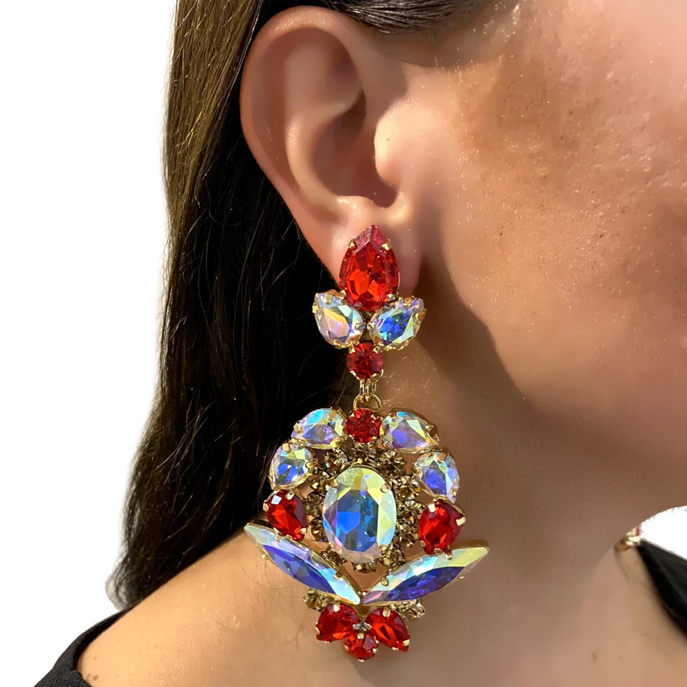 Stonefans Shiny Colorful Rhinestone Statement Earrings Women Luxury Hanging Earrings Ear Jewelry