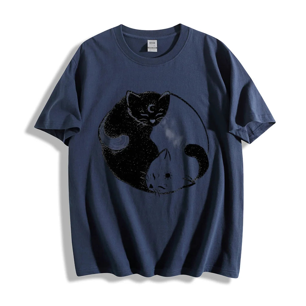 Taichi Cat T-shirt Yinyang Kongfu Cute Graphic Design Tees Vintage Anime Shirt Women Crewneck Casual Summer Short Sleeve Tops