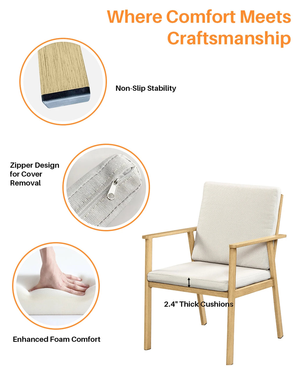 SeeHill 7-Piece Patio Dining Set, Aluminum Table and Chairs with Umbrella Hole, Maple Wood Outdoor Furniture for Garden, Pool