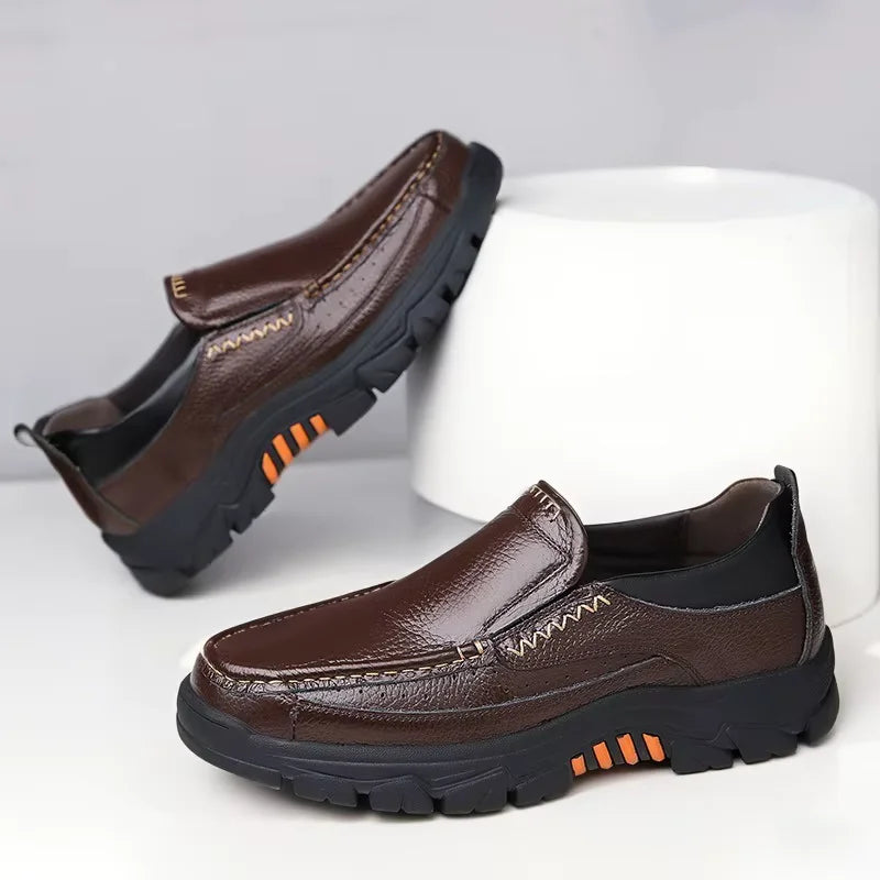 New Handmade Genuine Leather Shoes 48 Men Loafers Soft Cow Leather Men Thick Sole Casual Shoes Male Footwear Black Brown Slip-on
