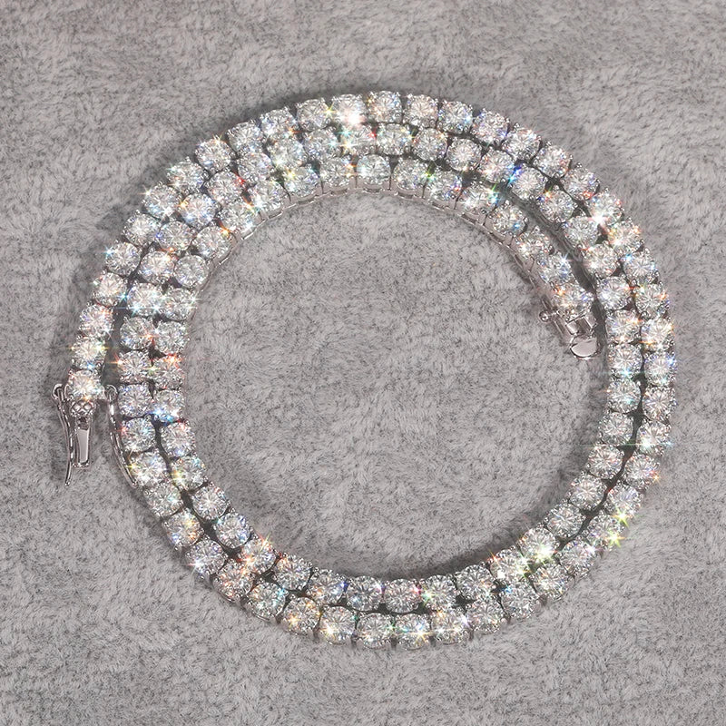 TUHE Unisex Moissanite Tennis S925 Necklace VVS1 Moissanite Tennis Chain S925 Silver For Men Women Gift Pass Diamonds Test