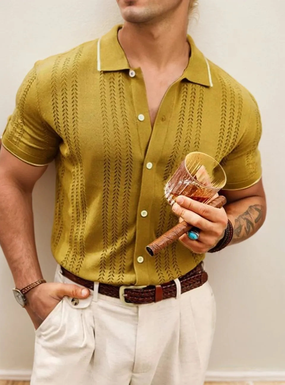 Men's Hollow Out Casual Button-Up Knit Sweater, Lightweight and Breathable, Stylish Design for Various Occasions