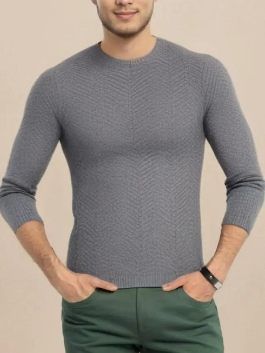 Men's Crew Neck Textured Pullover Sweater, Long Sleeve, Comfortable and Warm, Classic Design for Fall and Winter