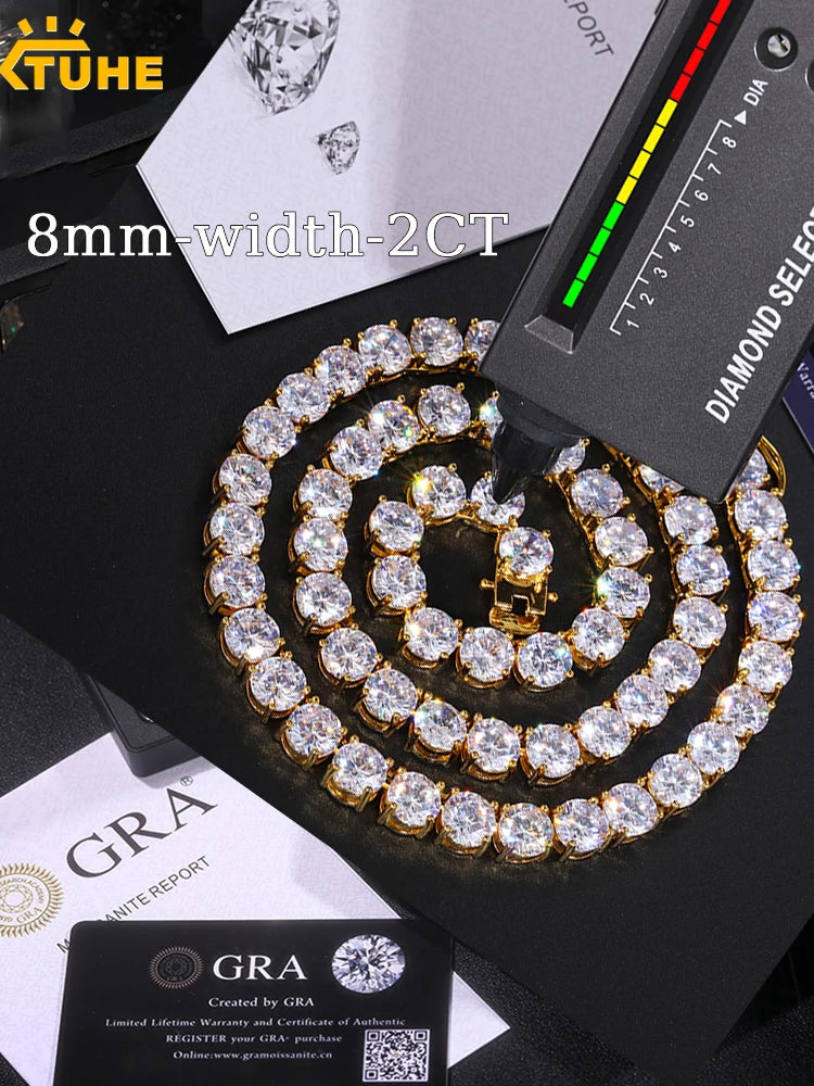 TUHE Unisex Moissanite Tennis S925 Necklace VVS1 Moissanite Tennis Chain S925 Silver For Men Women Gift Pass Diamonds Test