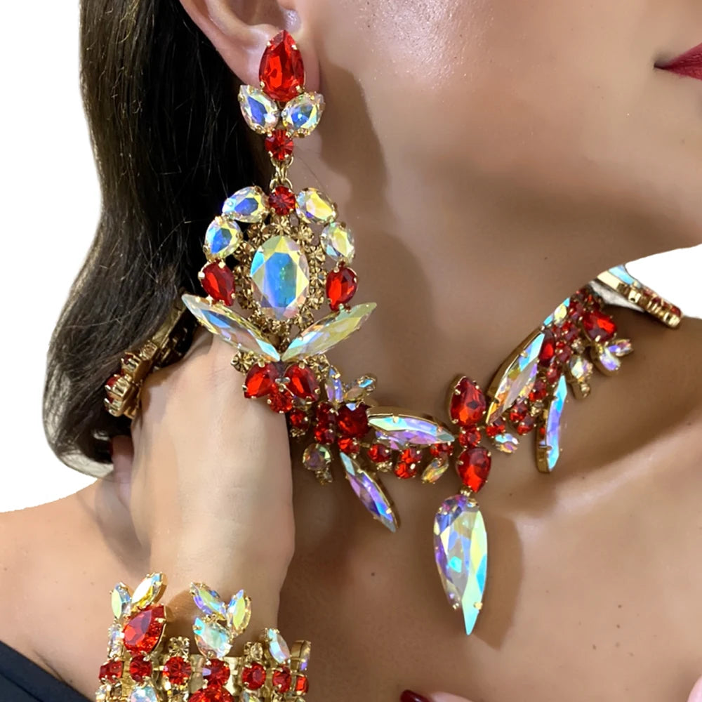 Stonefans Shiny Colorful Rhinestone Statement Earrings Women Luxury Hanging Earrings Ear Jewelry