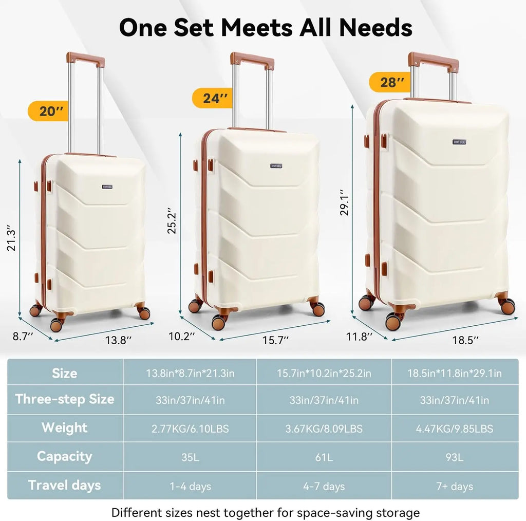 3 Piece Luggage Set ABS Hardshell Suitcase With Spinner Wheels TSA Lock Travel Carry On Luggages For Business 20/24/28 Inch