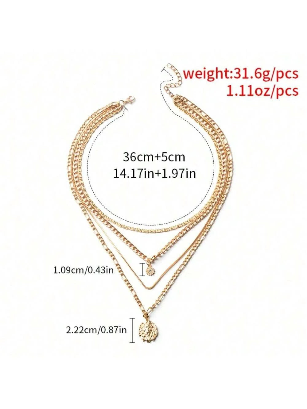 Bold Statement Layered Necklace - Lion & Sun Pendant on Chunky Gold Chain, Y2K Inspired Edgy Daily Jewelry