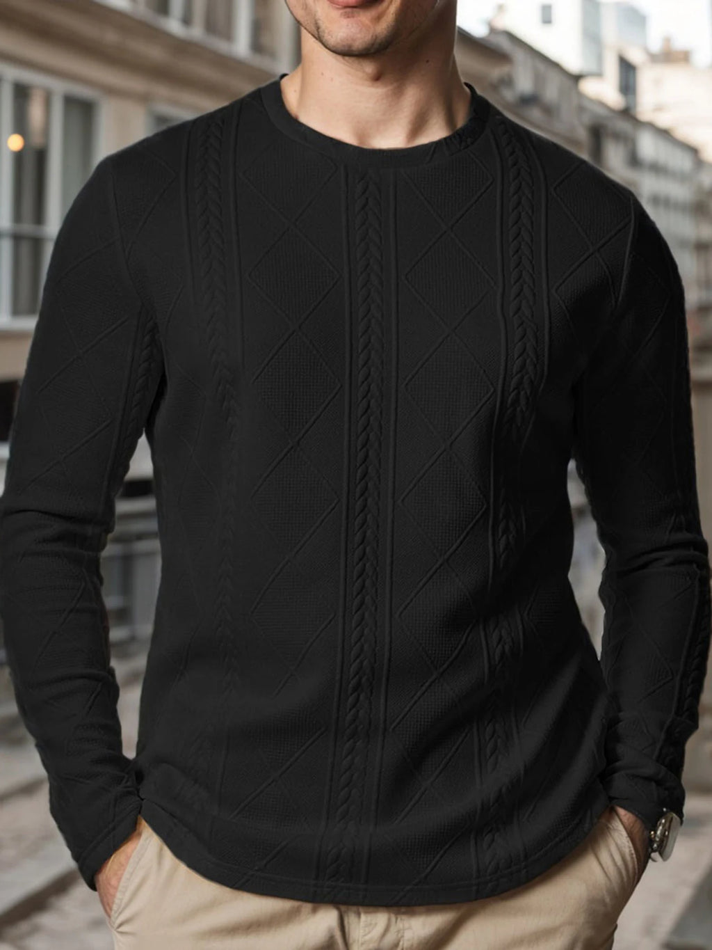 Mens Casual Long Sleeve Knit Shirts Crew Neck Collar Pullover Sweatshirt