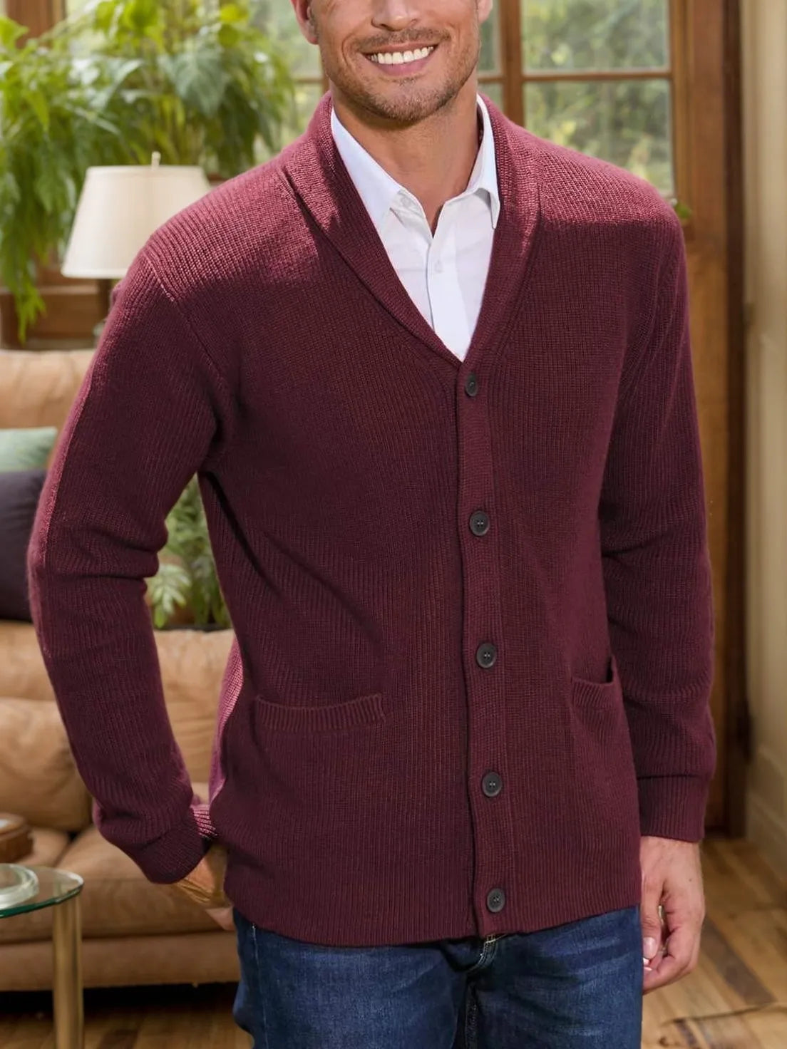 Men's Shawl Collar Cardigan Sweater - Button-Up Down Knit Sweater with Pockets for Warmth in Fall and Winter Seasons