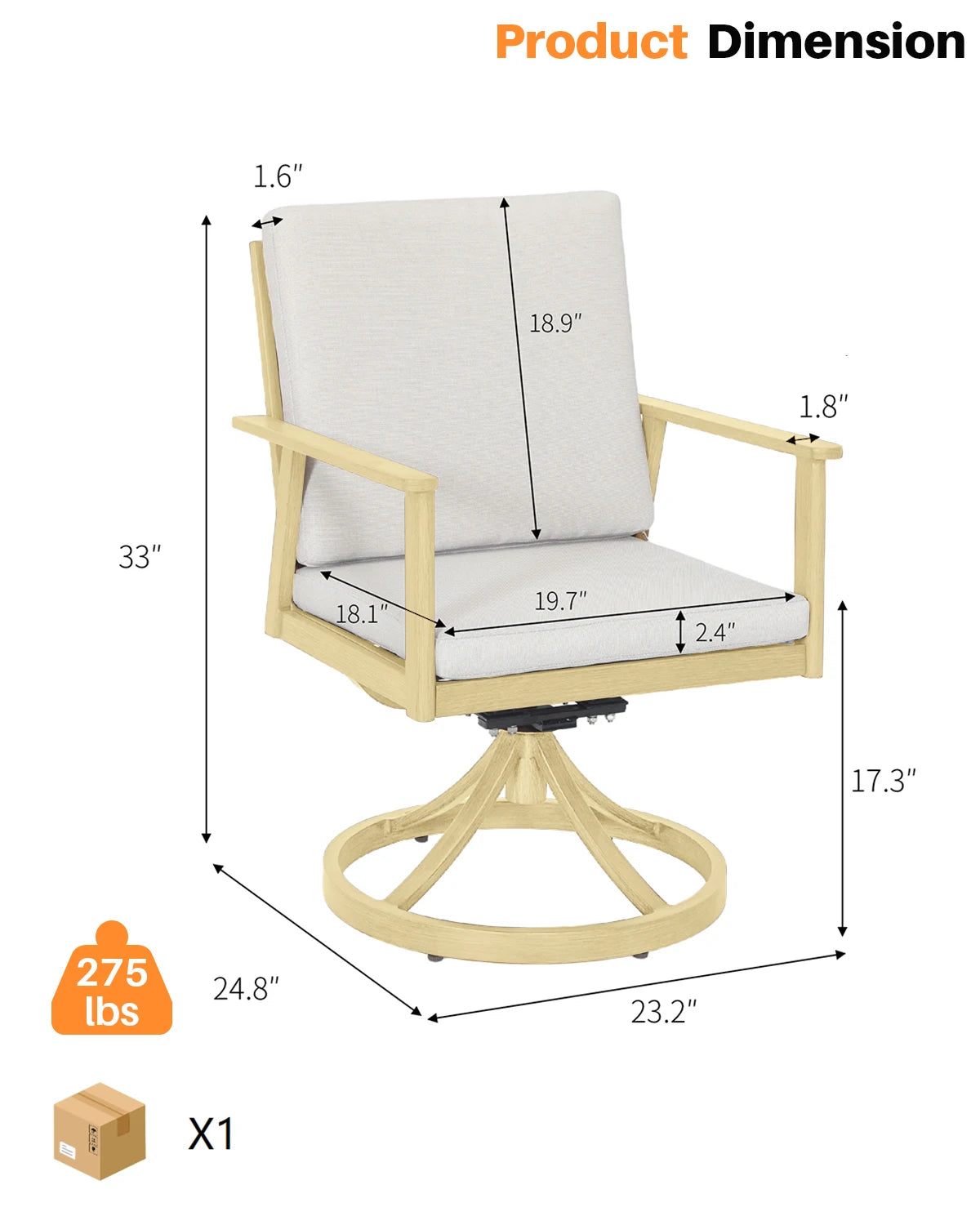 SeeHill Swivel Patio Dining Chairs, 2 Aluminum Swivel Chairs with Cushions, 360° Rotation, Maple Wood Outdoor Furniture