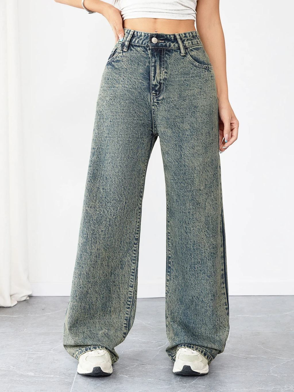 Loose Fit Wide Leg Denim Jeans for Women High Waist Casual Streetwear Vintage Style Comfortable Everyday Pants