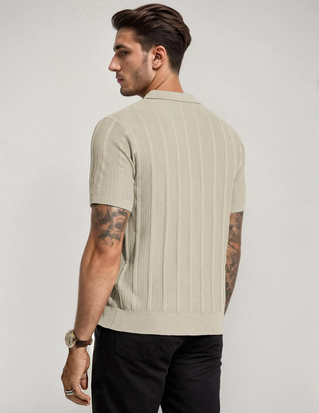 Men's Long Sleeve Textured Polo Collar Casual Sweater