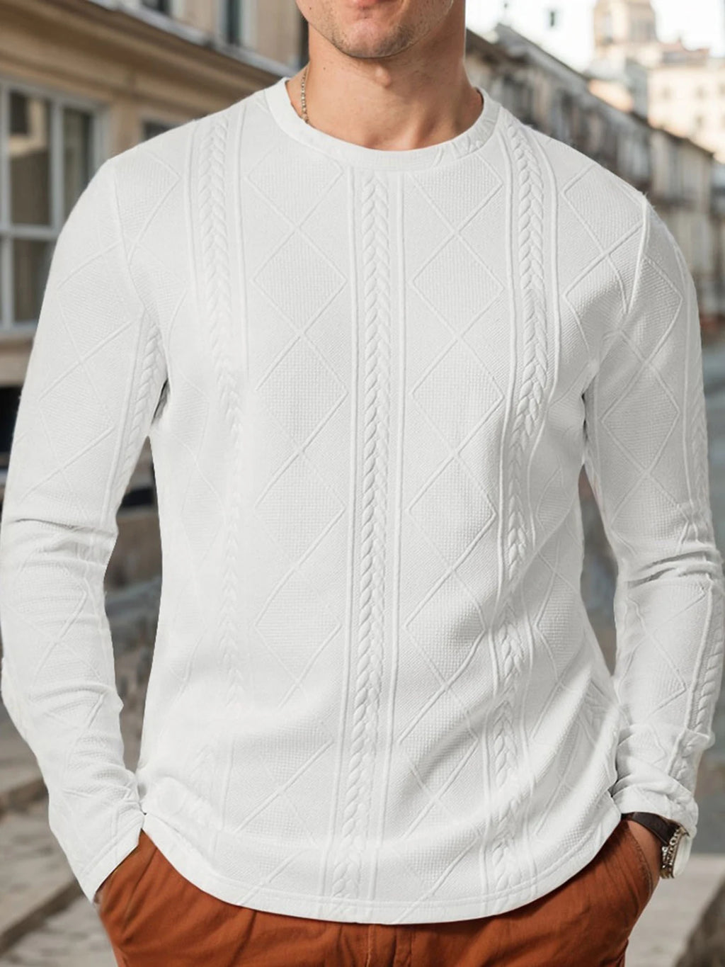 Mens Casual Long Sleeve Knit Shirts Crew Neck Collar Pullover Sweatshirt