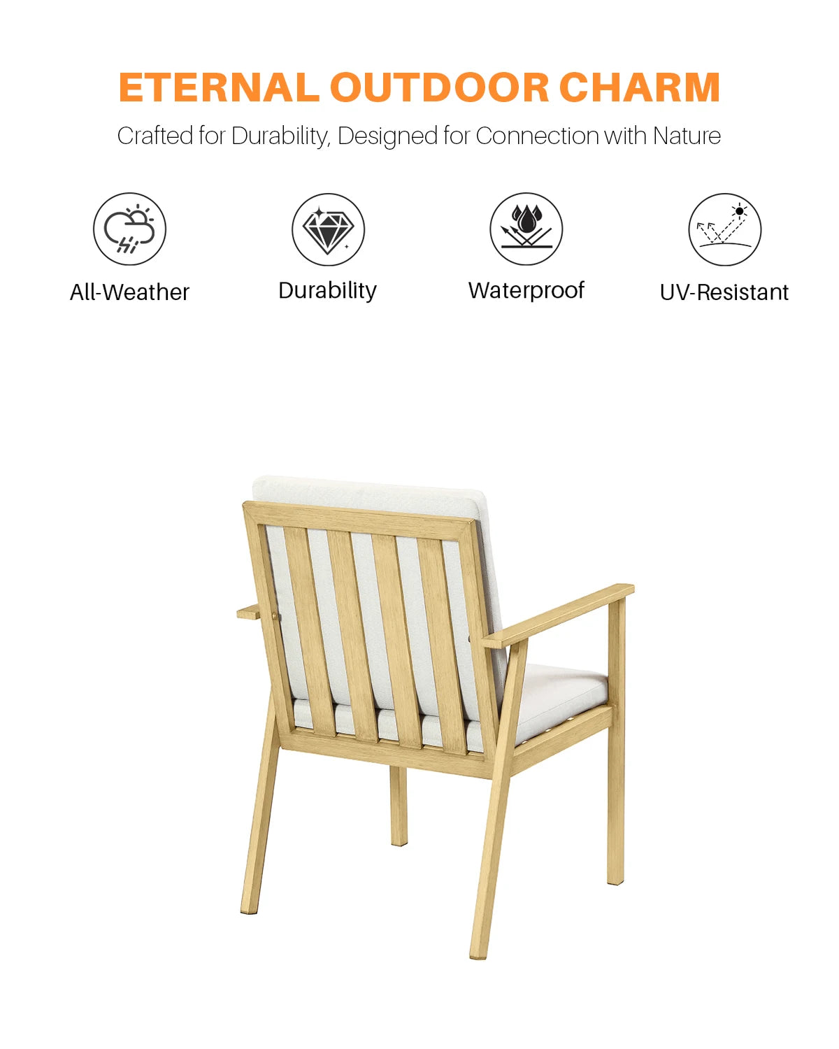 SeeHill 7-Piece Patio Dining Set, Aluminum Table and Chairs with Umbrella Hole, Maple Wood Outdoor Furniture for Garden, Pool