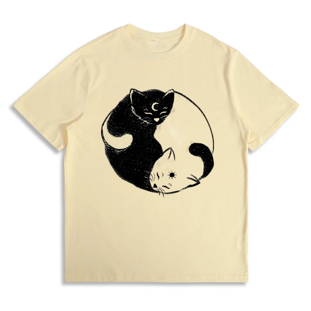 Taichi Cat T-shirt Yinyang Kongfu Cute Graphic Design Tees Vintage Anime Shirt Women Crewneck Casual Summer Short Sleeve Tops