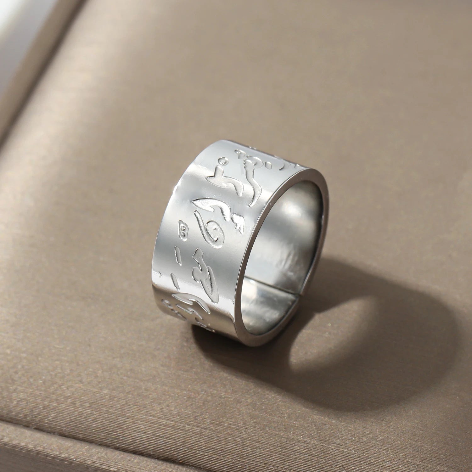 Personalized Arabic Ring Custom Arabic Band 10mm wide Arabic Jewelry Islamic Ring Engraved Calligraphy Ring Etching Unisex Ring