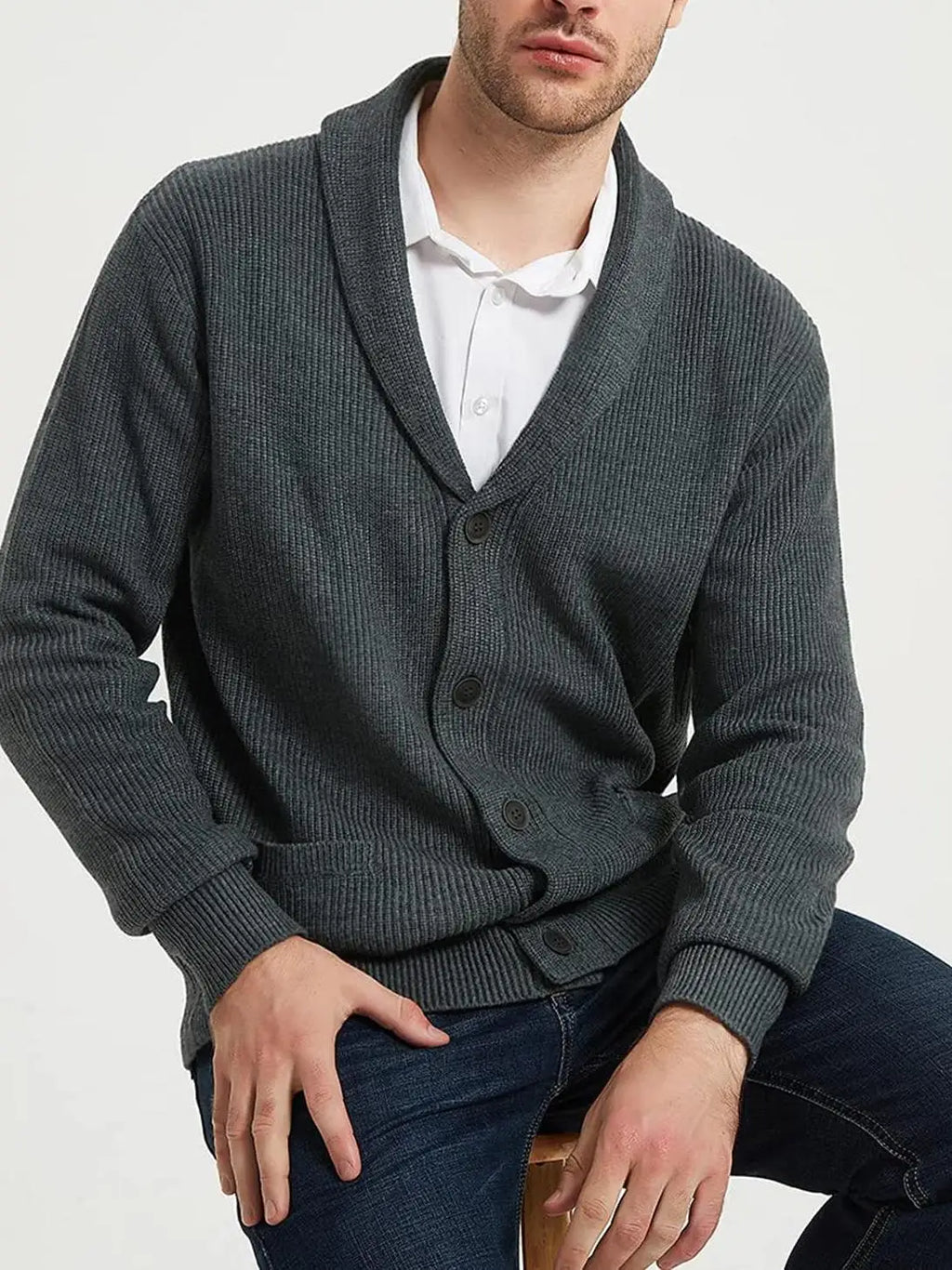 Men's Shawl Collar Cardigan Sweater - Button-Up Down Knit Sweater with Pockets for Warmth in Fall and Winter Seasons