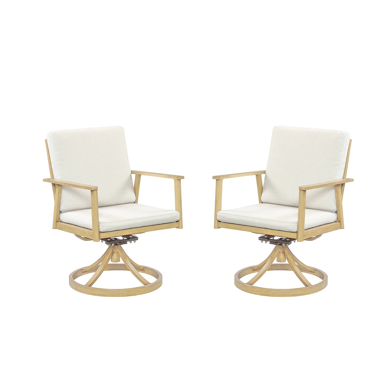 SeeHill Swivel Patio Dining Chairs, 2 Aluminum Swivel Chairs with Cushions, 360° Rotation, Maple Wood Outdoor Furniture