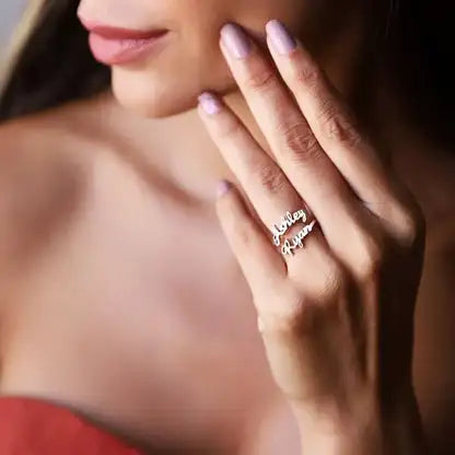 Adjustable Customized Double Name Ring Stainless Steel Open Couple Ring Valentine's Day Gift Wedding Anniversary Gift For Girls