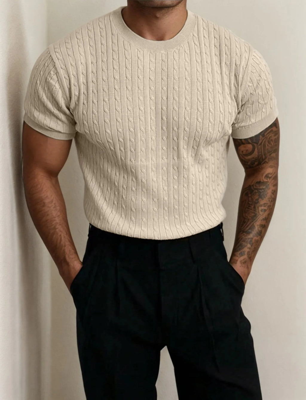 Men's short sleeve crew neck pullover knitted sweater