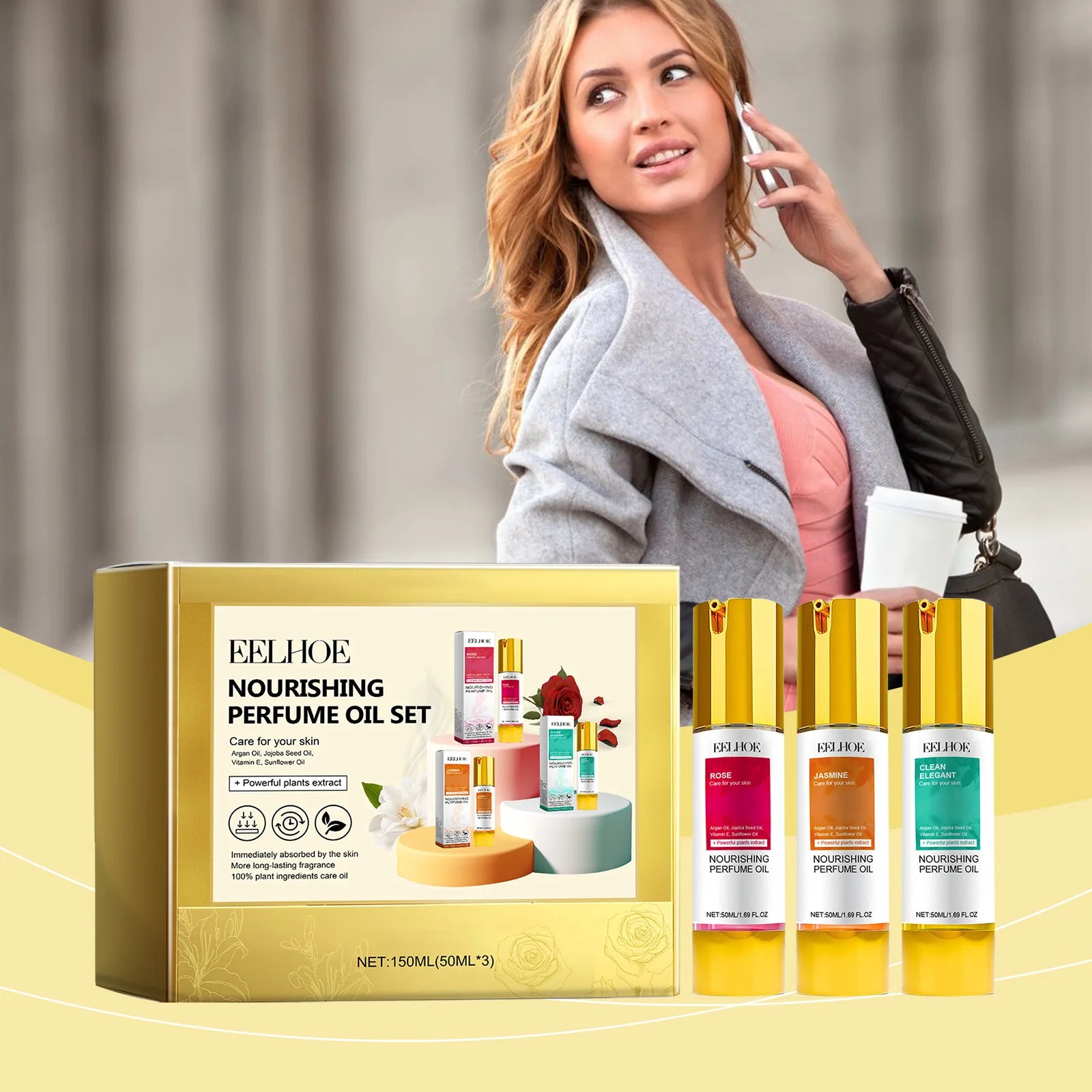 Eelhoe 1set Pheromone Flirting Women Perfume Set Charming Fresh Rose Jasmine Natural Fragrance Deodorant Elegant Dating Perfume