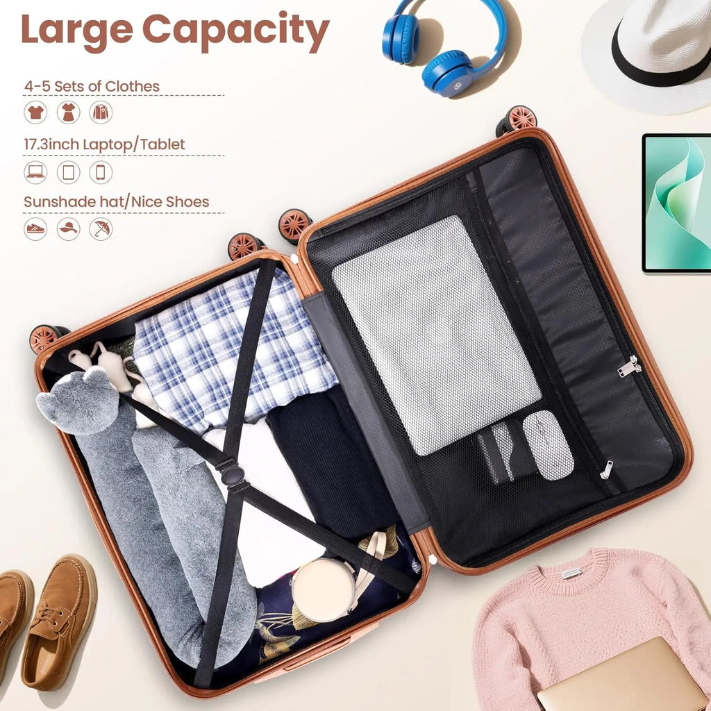 4 Piece Luggage Set Carry On ABS+PC Hard Shell Suitcase Travel Packing Box With Spinner Wheels & TSA Lock For Business Trip