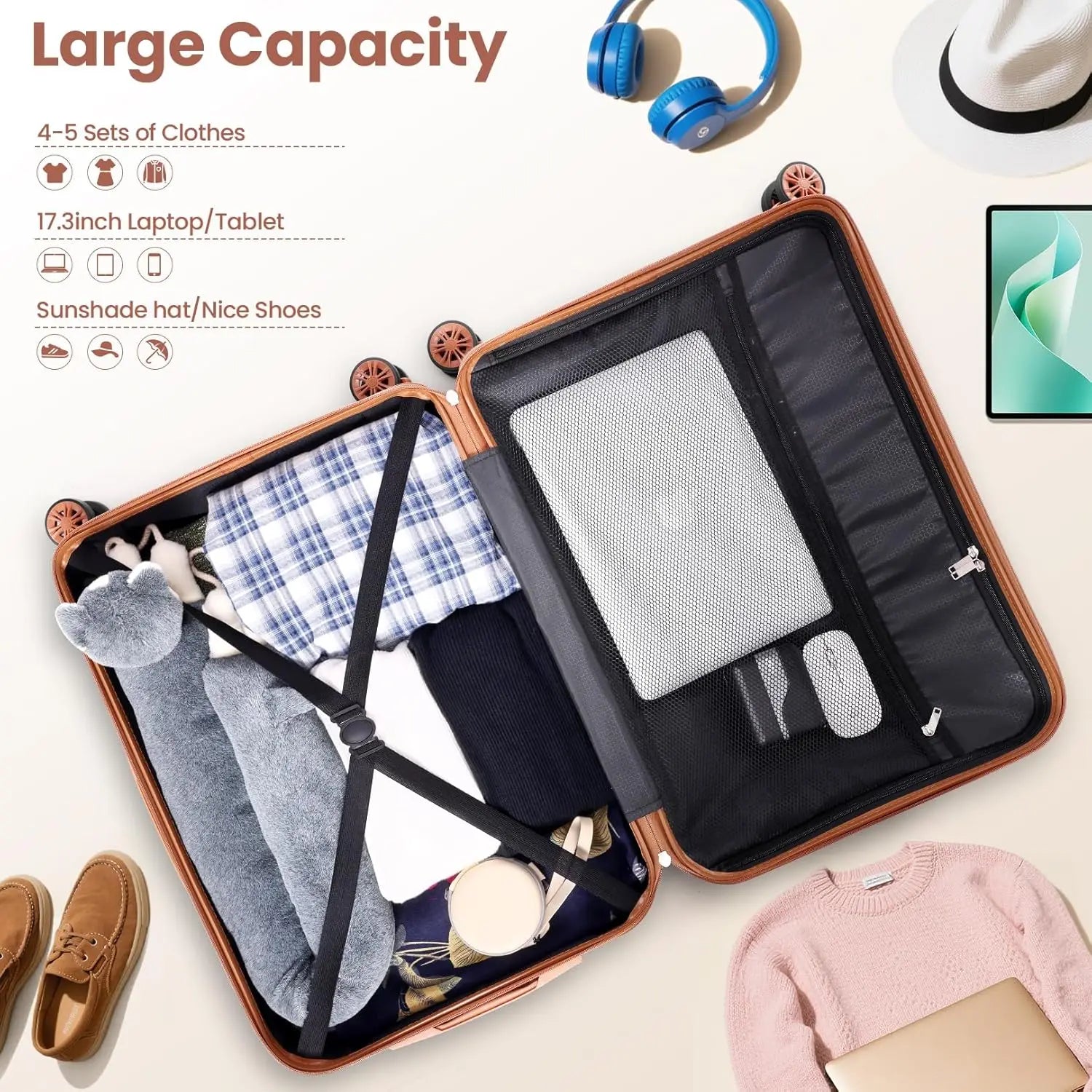 4 Piece Luggage Set Carry On ABS+PC Hard Shell Suitcase Travel Packing Box With Spinner Wheels & TSA Lock For Business Trip