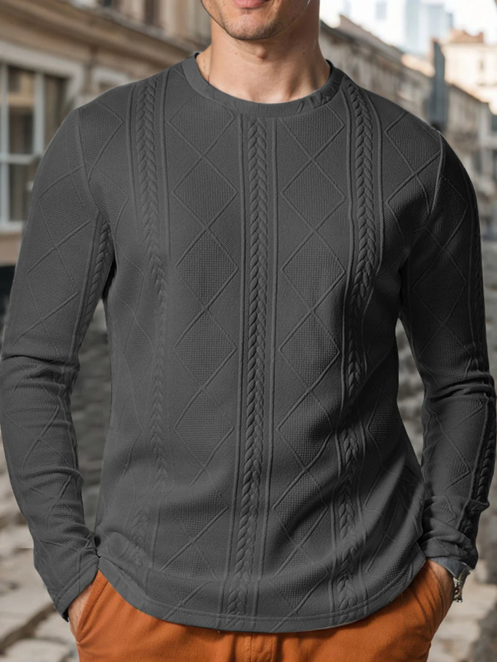 Mens Casual Long Sleeve Knit Shirts Crew Neck Collar Pullover Sweatshirt