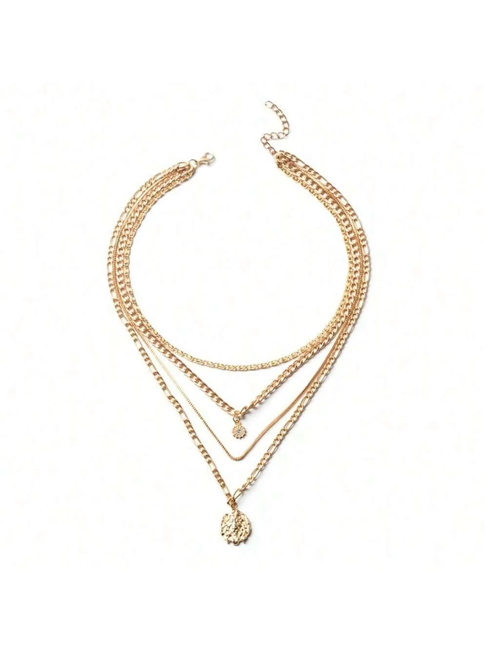 Bold Statement Layered Necklace - Lion & Sun Pendant on Chunky Gold Chain, Y2K Inspired Edgy Daily Jewelry