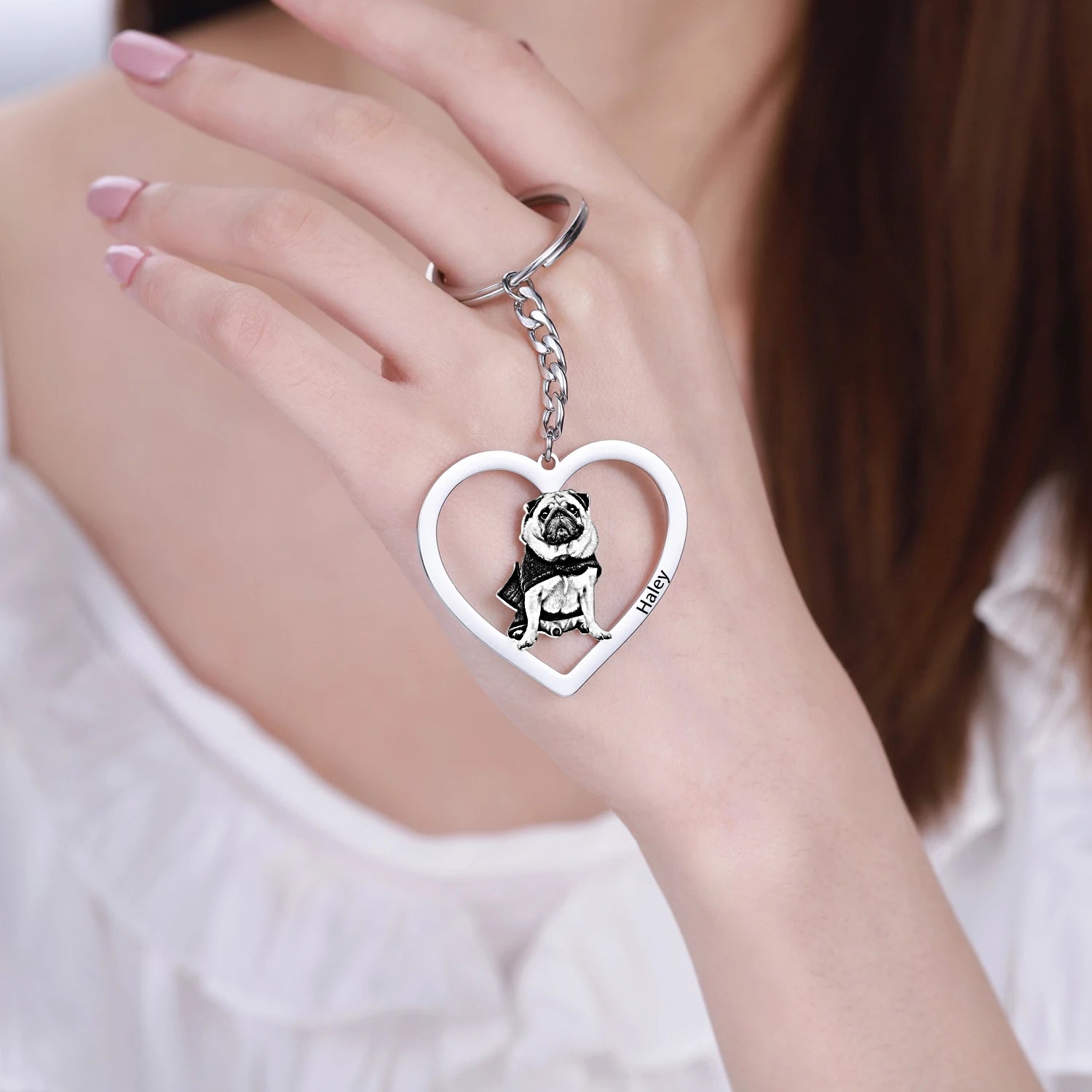 Dascusto Customized Pet Photo Keychain Stainless Steel Dog Tag Key Chain For Memorial Best Gift Personalized Pet Animal Keyring