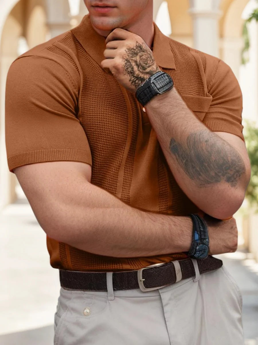 Men's Knit Polo Shirts Short Sleeve Texture Lightweight Golf Shirts Sweater