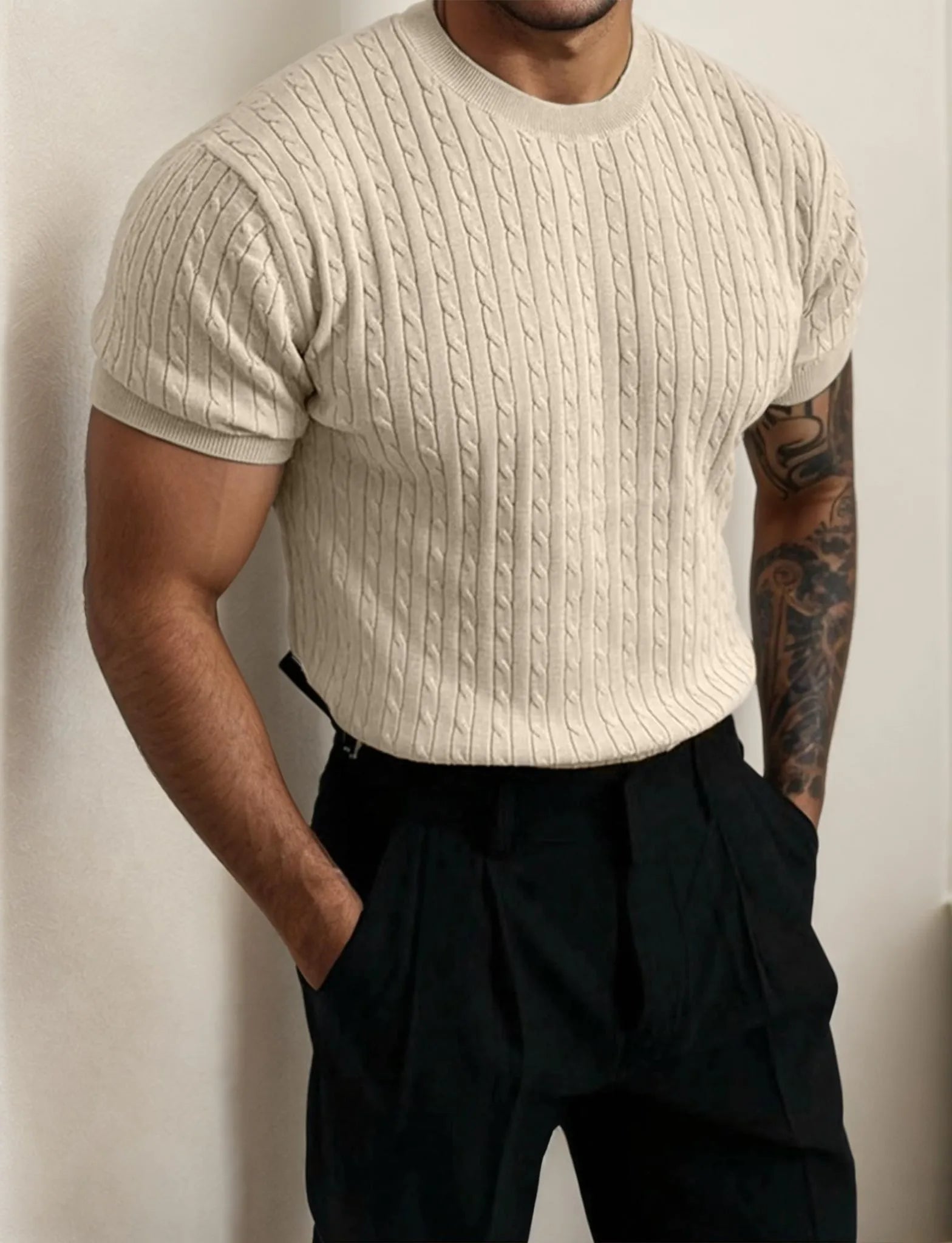 Men's short sleeve crew neck pullover knitted sweater