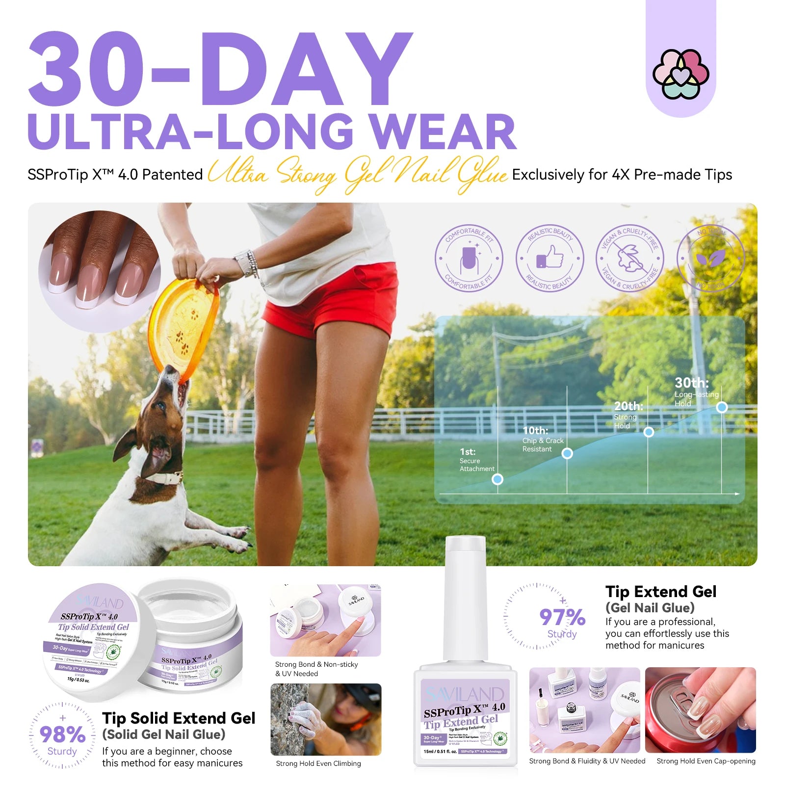 SAVILAND French Gel X Nail Kit 90pcs Extra Short Square Press On Nails with Nail Glue Gel UV LED Nail Lamp Nail Supplies