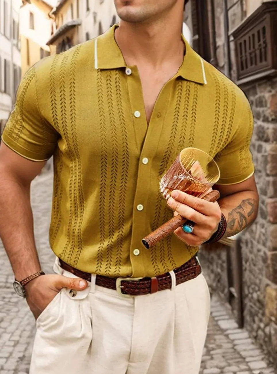 Men's Hollow Out Casual Button-Up Knit Sweater, Lightweight and Breathable, Stylish Design for Various Occasions