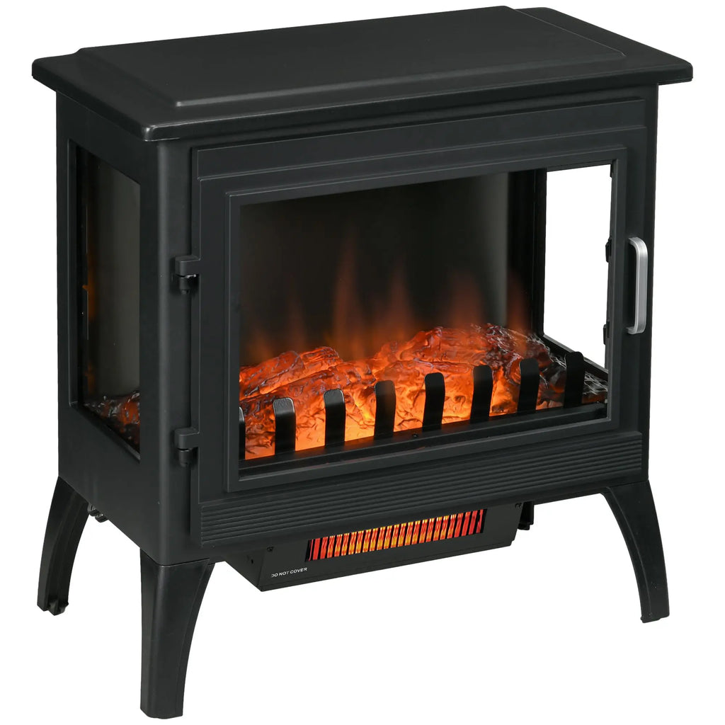 24" Black Free Standing Electric Fireplace, Electric Fireplace Heater with Realistic Fake Fire