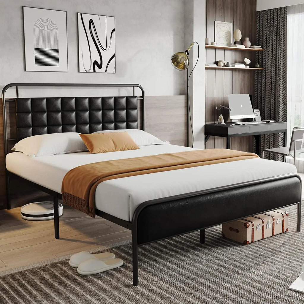 BedsPick Queen Size Bed Frame,Platform Bed Frame with Upholstered Headboard,12 Quiet Slats,Urban Style Design,No Box Spring Need