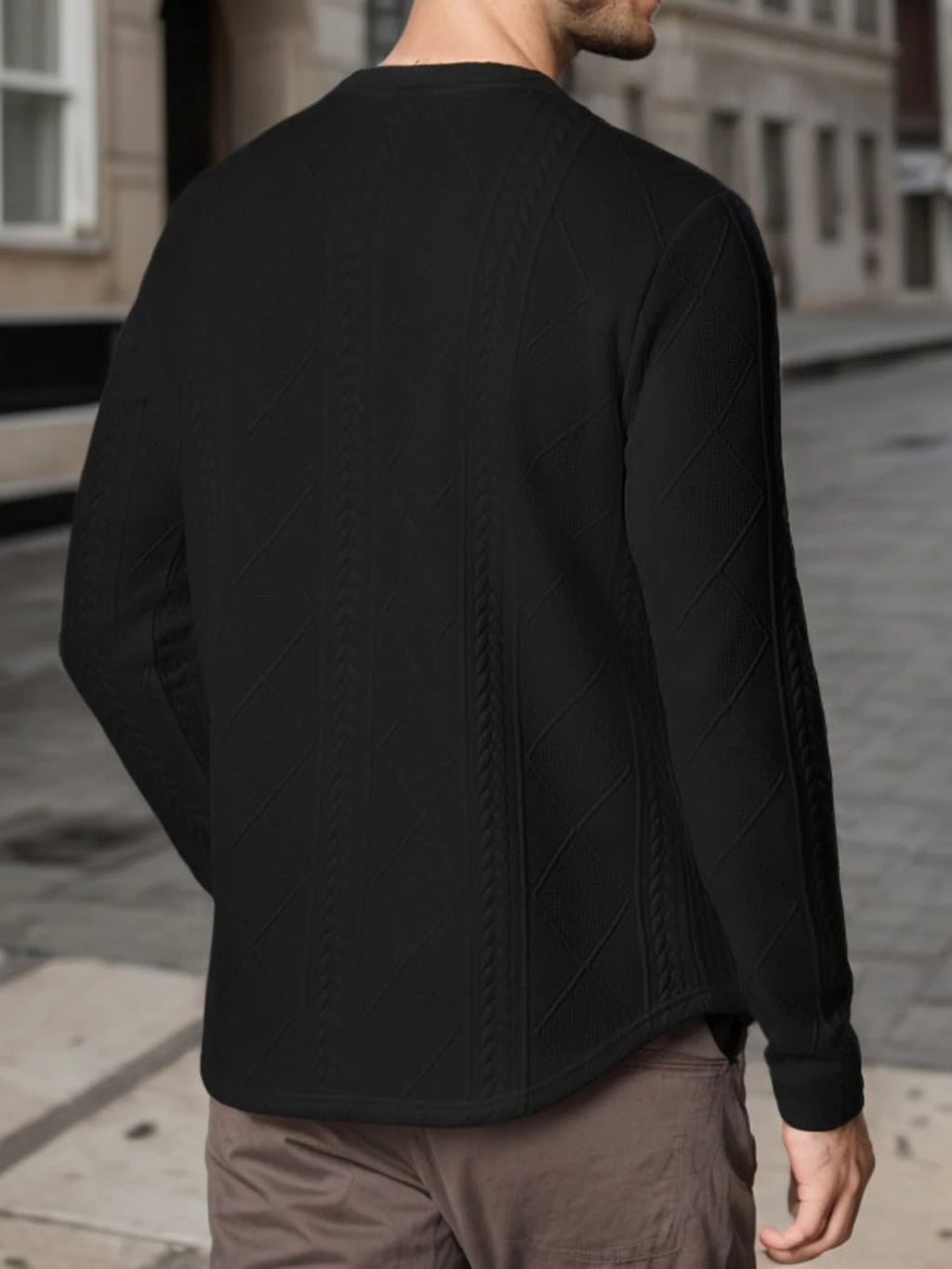 Mens Casual Long Sleeve Knit Shirts Crew Neck Collar Pullover Sweatshirt